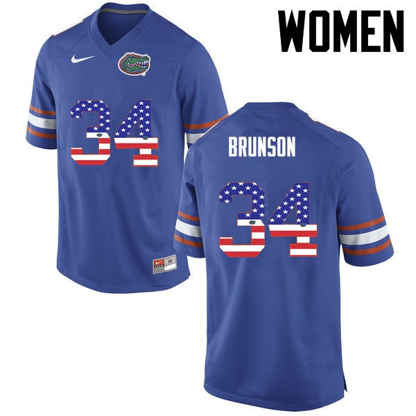 Florida Gators Women #34 Lacedrick Brunson College Football USA Flag Fashion Blue